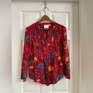 Anthropologie Floral Red Women's Top
